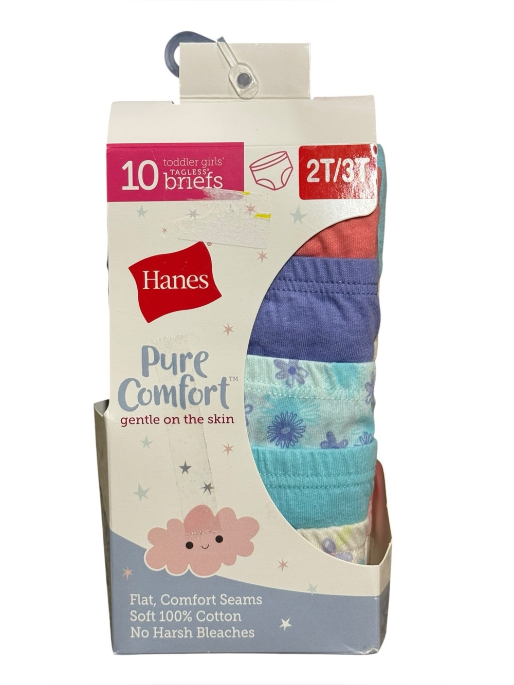 HANES Pure Comfort Toddler Girls' Briefs 10 Pack 2T/3T Blue/Turquoise/Purple NEW